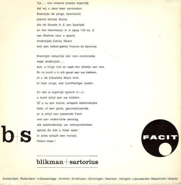 Willem Brons + Conny Stuart : Speelt Brahms En Scarlatti / Yvonne De Spionne (7", Single, 3-P)