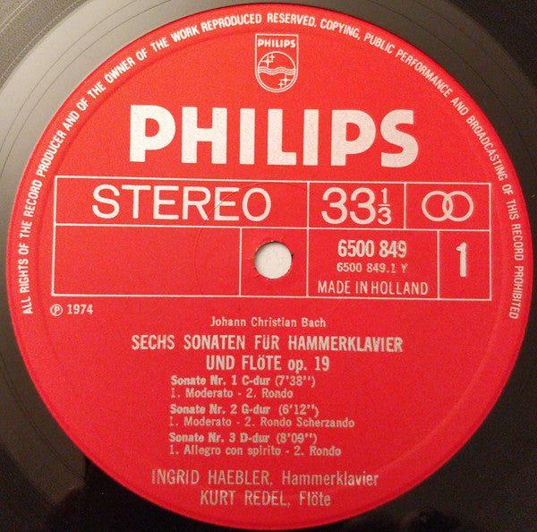 Johann Christian Bach / Ingrid Haebler with Kurt Redel : Sechs Sonaten Für Clavier Und Flöte, Op.19 (LP)