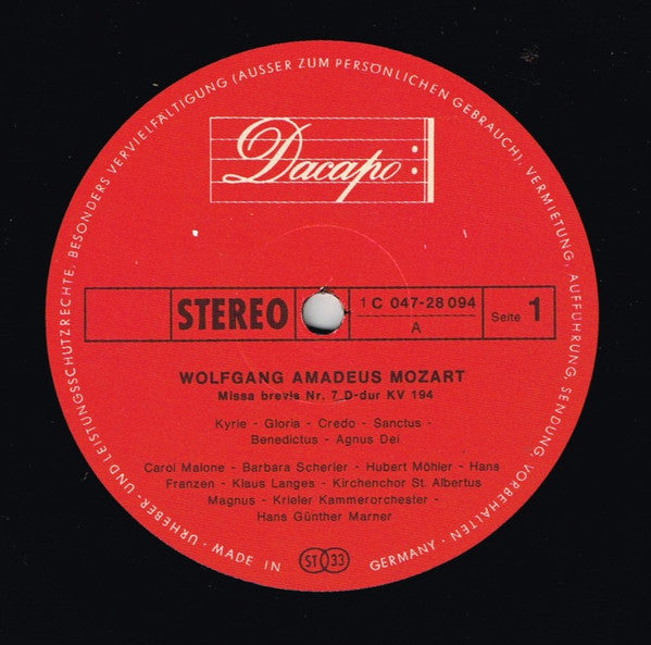 Wolfgang Amadeus Mozart : Missa Brevis (LP)
