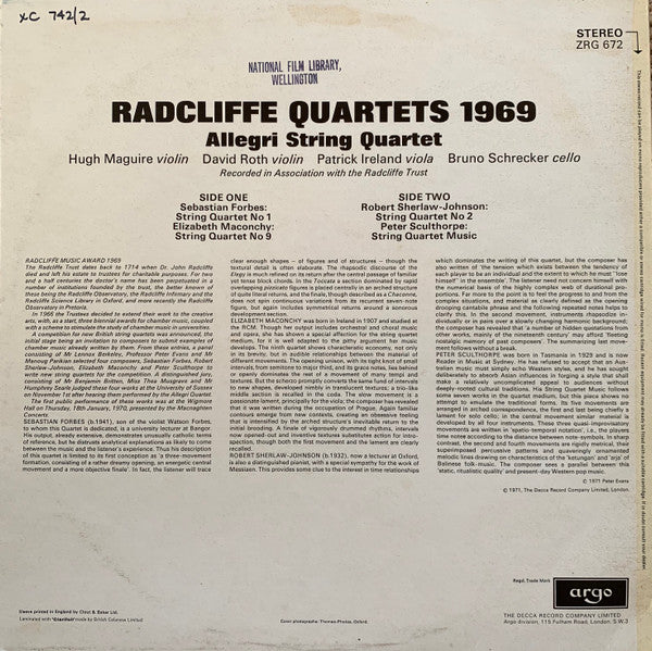 The Allegri String Quartet : Radcliffe Award 1969 (LP)