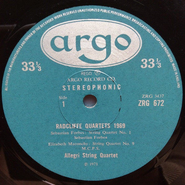The Allegri String Quartet : Radcliffe Award 1969 (LP)