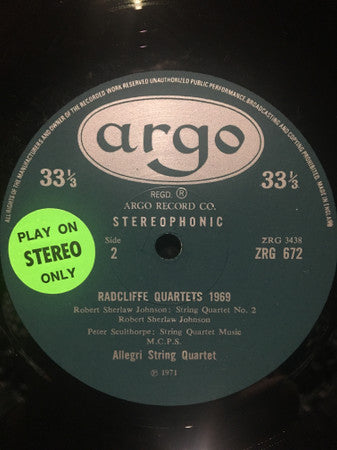 The Allegri String Quartet : Radcliffe Award 1969 (LP)