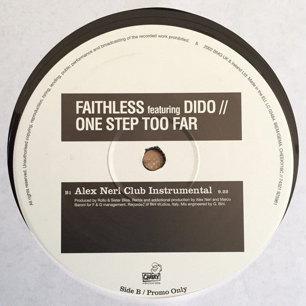 Faithless Featuring Dido : One Step Too Far (12", Promo)