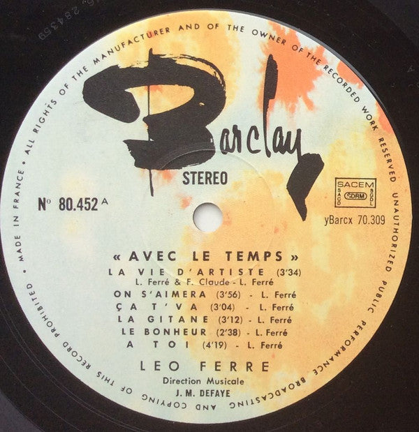 Léo Ferré : Avec Le Temps (LP, Comp, RE)