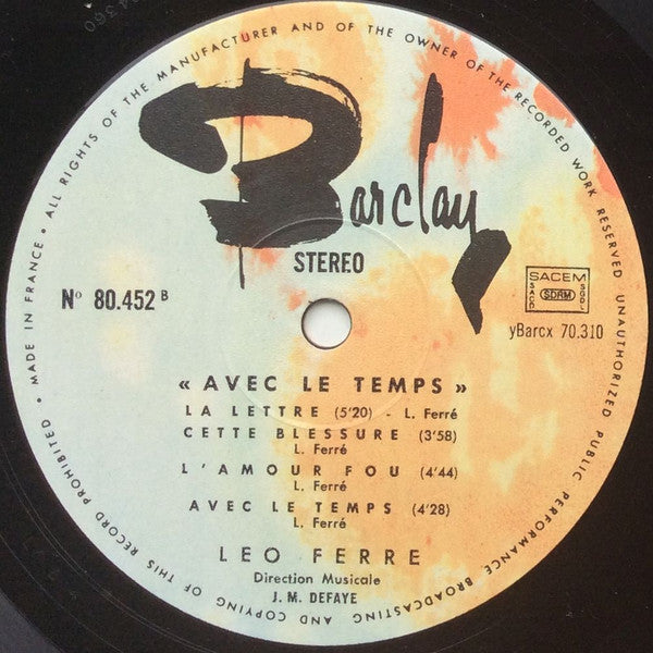 Léo Ferré : Avec Le Temps (LP, Comp, RE)