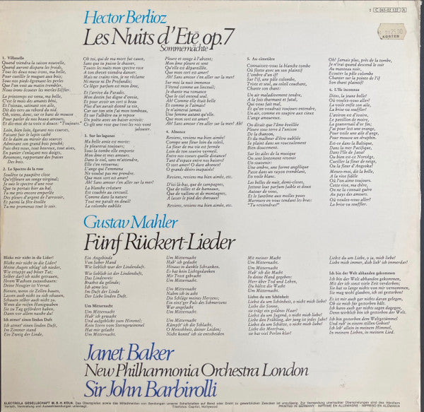 Hector Berlioz / Gustav Mahler - Janet Baker, Sir John Barbirolli, New Philharmonia Orchestra : Les Nuits D'été / Fünf Rückert Lieder (LP, Comp)
