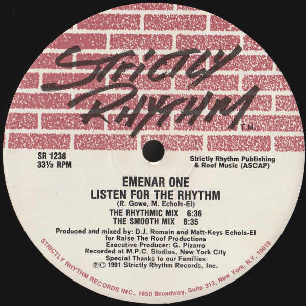 Emenar One : Listen For The Rhythm / Get Your Thang Together (12")