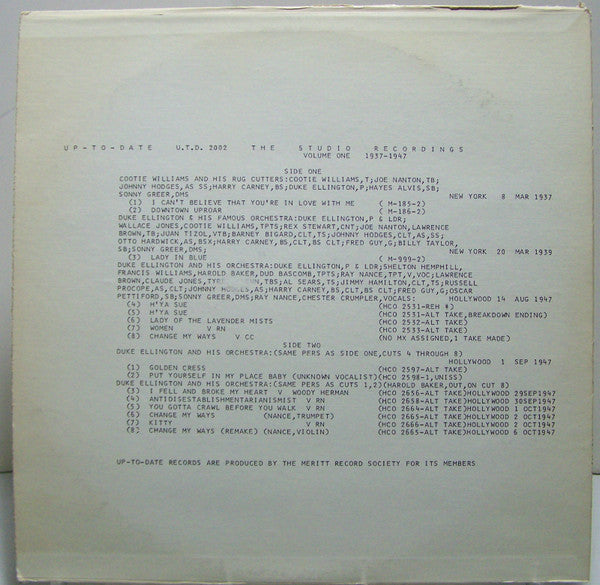 Cootie Williams & His Rug Cutters, Duke Ellington And His Orchestra : The Studio Recordings Volume One 1937-1947 (LP, Comp)