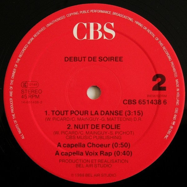 Début De Soirée : Nuit De Folie (12", Maxi)