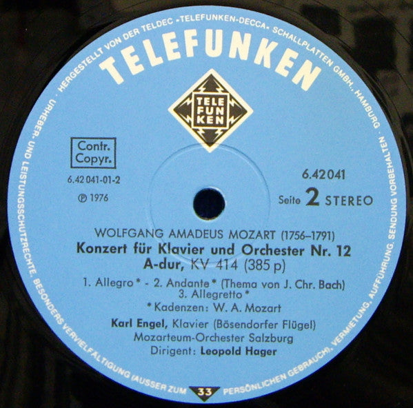 Wolfgang Amadeus Mozart, Karl Engel, Das Mozarteum Orchester Salzburg, Leopold Hager : Klavierkonzerte = Piano Concertos = Concerto Pour Piano Nr. 12, KV 414 • Nr. 22, KV 482 (LP, Gat)