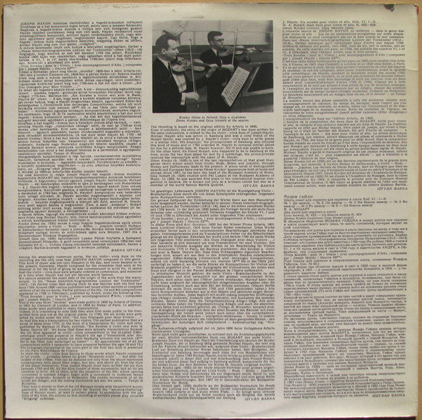 Joseph Haydn, Wolfgang Amadeus Mozart / Dénes Kovács, Géza Németh : Haydn. Six Sonatas For Violin And Viola. HOB. VI: 1-6 / Mozart. Two Duos For Violin And Viola. K.423 And 424 (2xLP, Album)