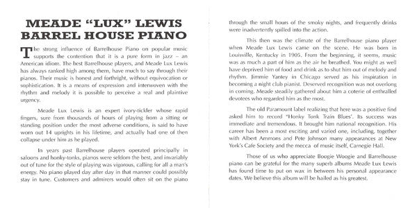 Meade "Lux" Lewis : Barrel House Piano (CD, Album, Mono, RE)