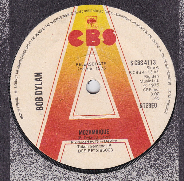 Bob Dylan : Mozambique (7", Single, Promo)