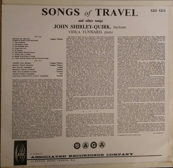 John Shirley-Quirk, Viola Tunnard, Ralph Vaughan Williams : Songs Of Travel And Other Songs (LP)