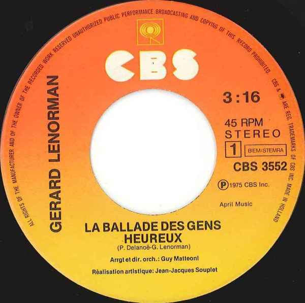 Gérard Lenorman : La Ballade Des Gens Heureux (7", Single)