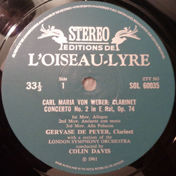 Carl Maria von Weber / Louis Spohr - Gervase de Peyer / London Symphony Orchestra / Sir Colin Davis : Clarinet And Orchestra - Two Romantic Concertos (LP, RP)