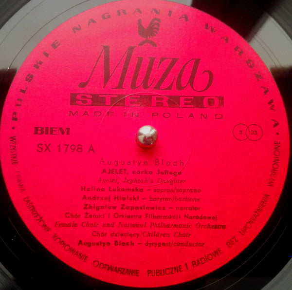 Augustyn Bloch : Ajelet, Córka Jeftego - Wordsworth Songs (LP, Album)