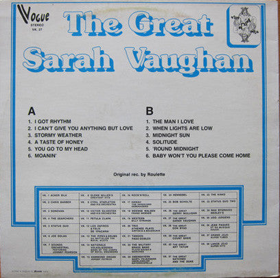 Sarah Vaughan : The Great Sarah Vaughan (LP, Comp)