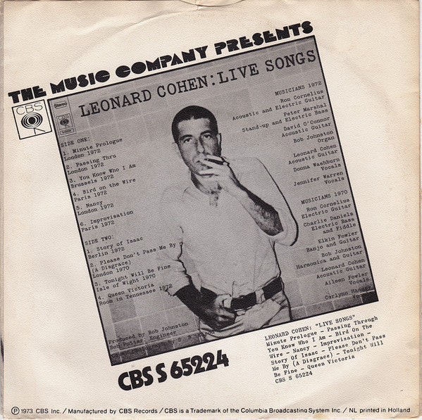 Leonard Cohen : Passing Through / Nancy (7", Single)