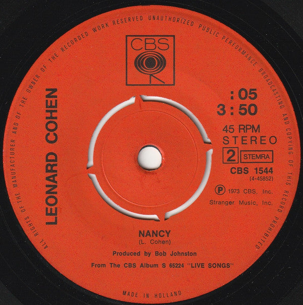 Leonard Cohen : Passing Through / Nancy (7", Single)