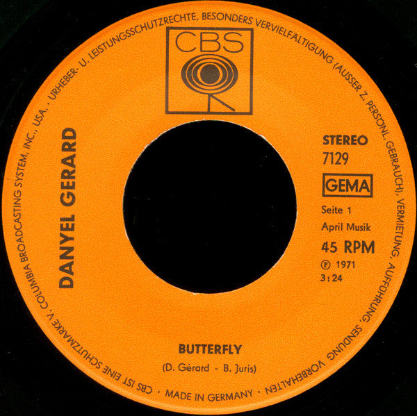 Danyel Gerard* : Butterfly (Deutsche Originalaufnahme) (7", Single)