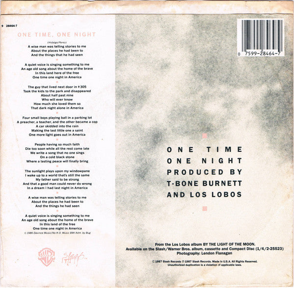 Los Lobos : One Time One Night (7", Single)