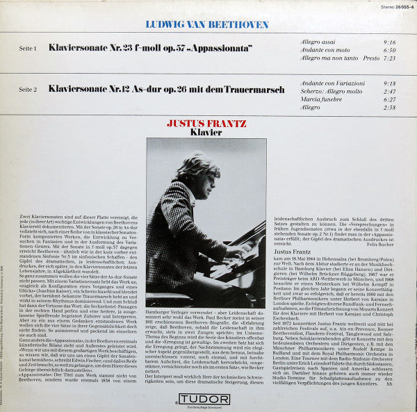 Ludwig van Beethoven, Justus Frantz : Klaviersonate Nr. 23 F-moll Op. 57 „Appassionata“ / Klaviersonate Nr. 12 As-dur Op. 26 Mit Dem Trauermarsch (LP, Club, S/Edition)