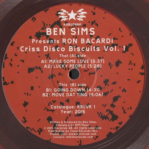 Ben Sims Presents Ron Bacardi (2) : Criss Disco Biscuits Vol. 1 EP (12", EP, Red)