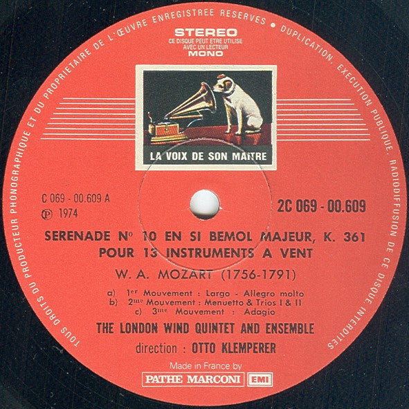 Wolfgang Amadeus Mozart, The London Wind Quintet, Otto Klemperer : Sérénade Pour 13 Instruments A Vent En Si Bemol Majeur, K.361 (LP, RE, Gat)