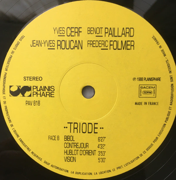 Yves Cerf, Benoit Paillard, Jean Yves Roucan, Frédéric Folmer : Triode (LP, Album)