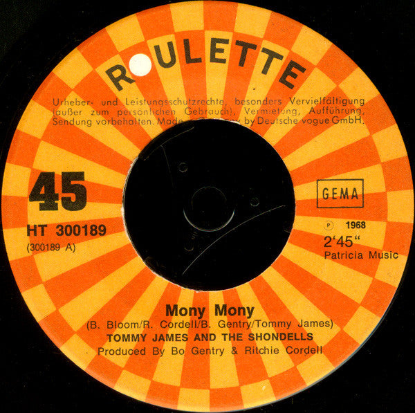 Tommy James & The Shondells : Mony Mony (7", Single)