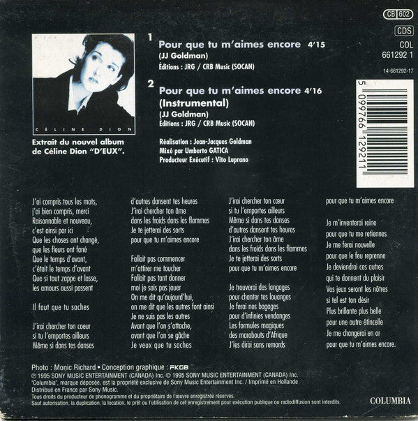 Céline Dion : Pour Que Tu M'aimes Encore (CD, Single)