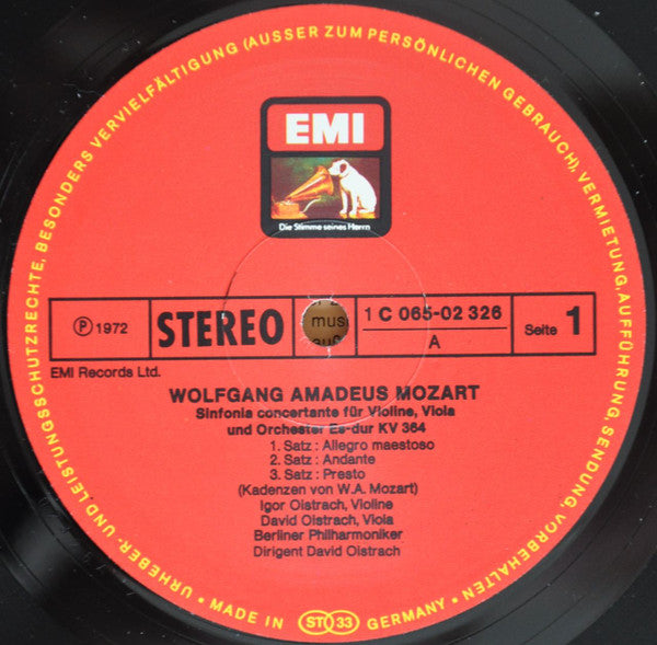 Wolfgang Amadeus Mozart - David Oistrach, Igor Oistrach, Berliner Philharmoniker : Sinfonia Concertante Es-dur / Concertone C-dur (LP, Album, RE)