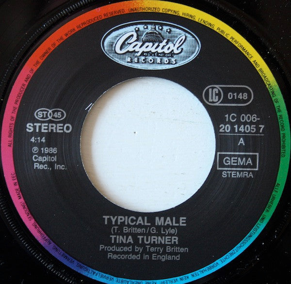 Tina Turner : Typical Male (7", Single)