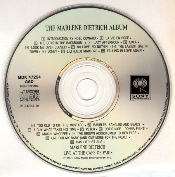 Marlene Dietrich : Live At The Cafe De Paris (CD, Album)