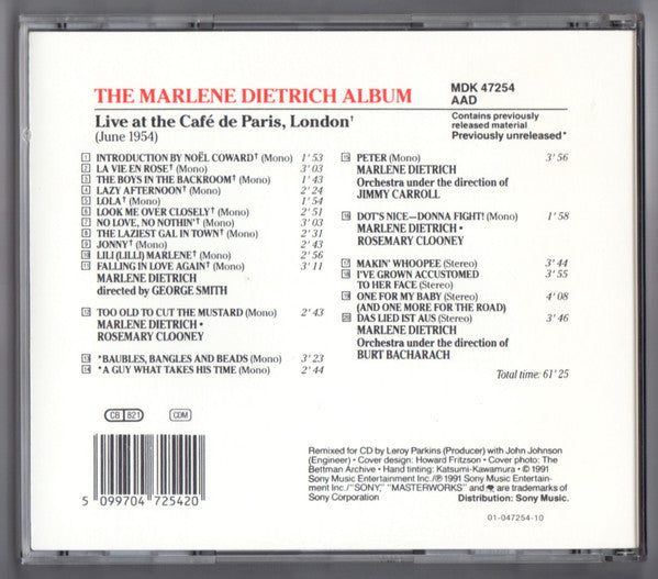 Marlene Dietrich : Live At The Cafe De Paris (CD, Album)