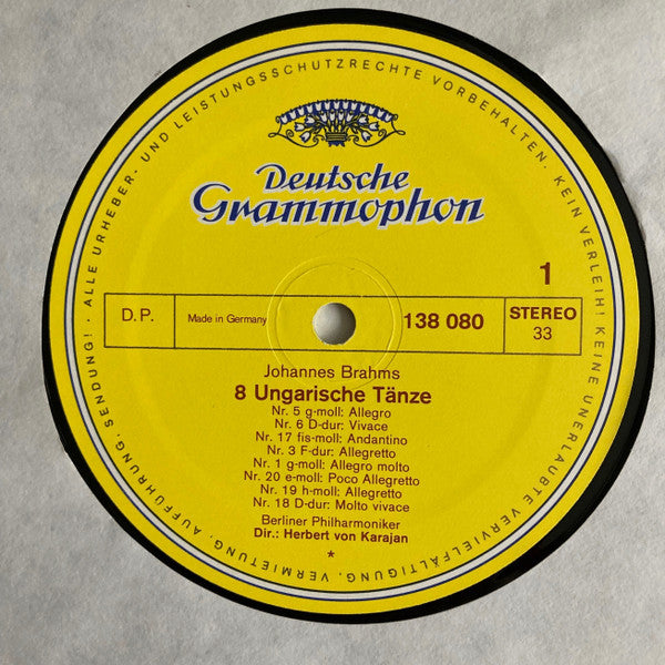 Johannes Brahms & Antonín Dvořák, Berliner Philharmoniker / Herbert Von Karajan : Dances By Brahms & Dvořák (LP, RP)