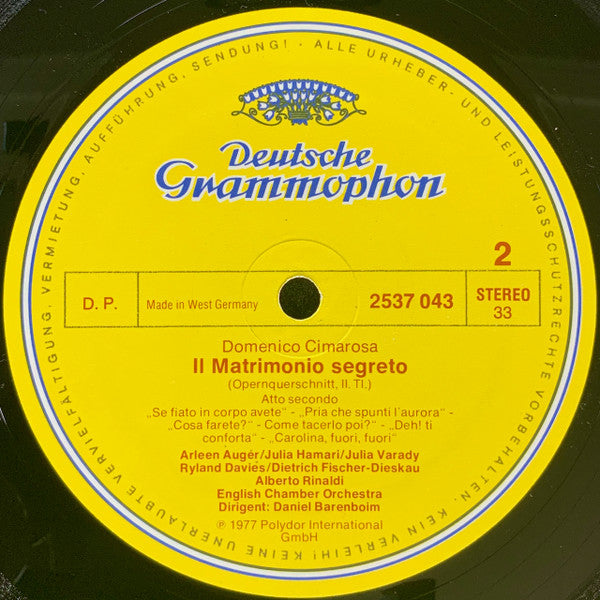 Domenico Cimarosa : Il Matrimonio Segreto (Brani Scelti) = Die Heimliche Ehe = The Secret Marriage (LP)