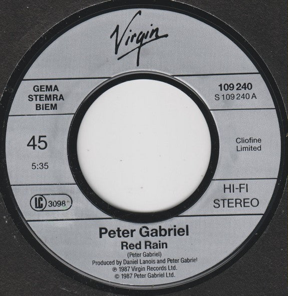 Peter Gabriel : Red Rain (7", Single)
