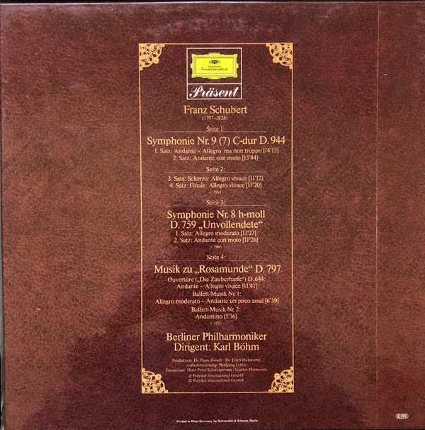 Franz Schubert, Berliner Philharmoniker, Karl Böhm : Symphonien Nr. 8 "Unvollendete" & Nr. 9 "Die Große" / Musik Zu "Rosamunde" (2xLP, Comp + Box)
