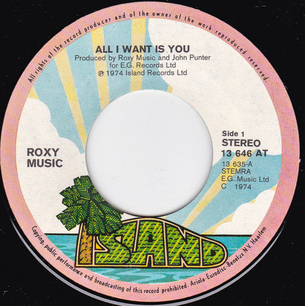 Roxy Music : All I Want Is You (7", Single)
