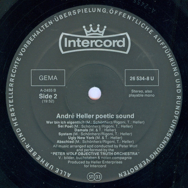 Peter Wolf Objective Truth Orchestra : André Heller Poetic Sound - Music For Lovers And Loosers (LP, Album)