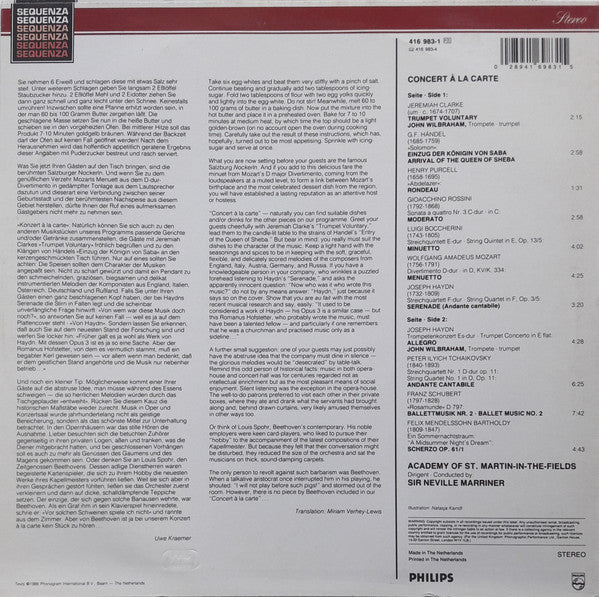 Jeremiah Clarke · Georg Friedrich Händel · Henry Purcell · Gioacchino Rossini · Wolfgang Amadeus Mozart · Joseph Haydn · Pyotr Ilyich Tchaikovsky · Franz Schubert · Felix Mendelssohn-Bartholdy, The Academy Of St. Martin-in-the-Fields, Sir Neville Marriner : "Boccherini Menuett" (LP)