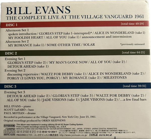 Bill Evans : The Complete Live At The Village Vanguard 1961 (3xCD, Comp, 20b + Box)