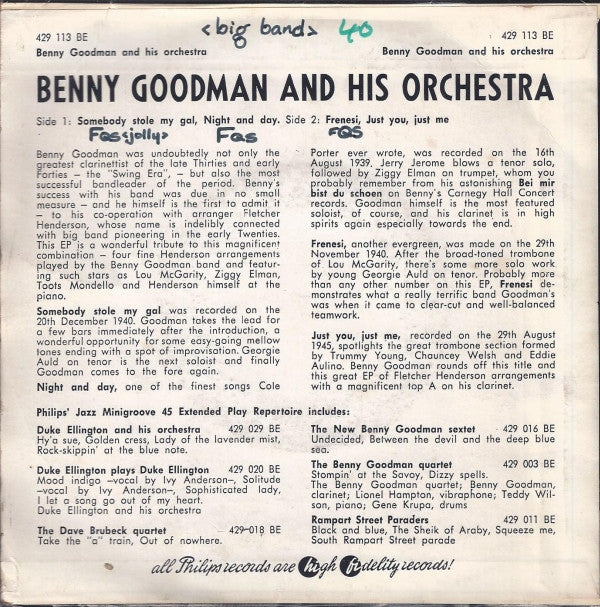 Benny Goodman And His Orchestra : Benny Goodman And His Orchestra (7", EP)