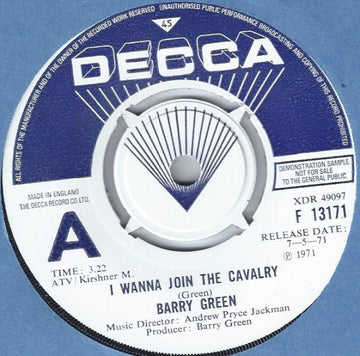 Barry Ian Green : I Wanna Join The Cavalry (7", Single, Promo)