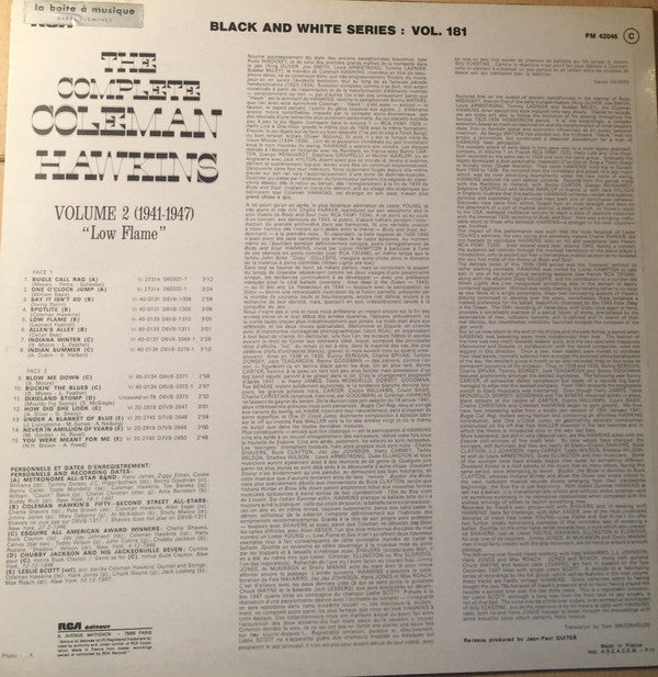 Coleman Hawkins : The Complete Coleman Hawkins - Volume 2 (1941-1947) "Low Flame" (LP, Comp)