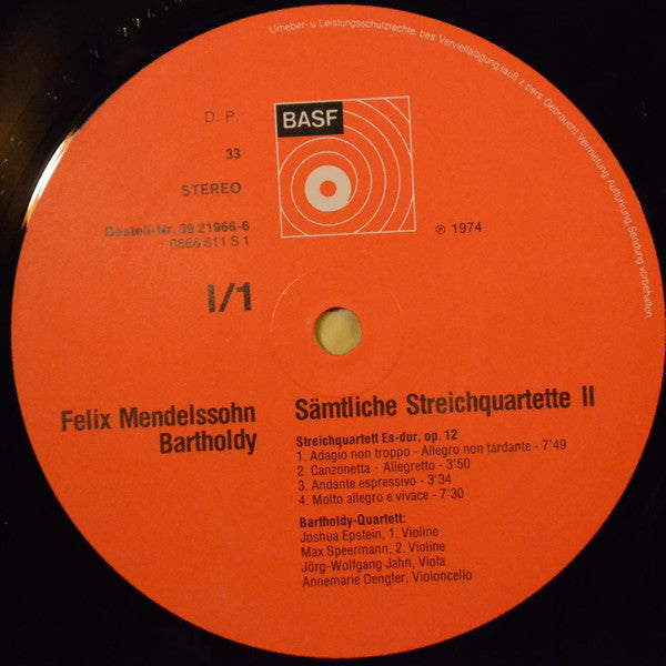 Felix Mendelssohn-Bartholdy, Bartholdy Quartett : Sämtliche Streichquartette Folge 2 (Part 2) (2xLP, Gat)
