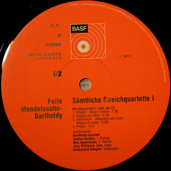 Felix Mendelssohn-Bartholdy, Bartholdy Quartett : Sämtliche Streichquartette Folge 1 (Part 1) (2xLP, Gat)