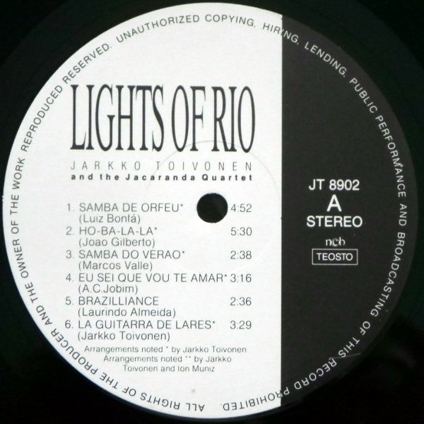 Jarkko Toivonen (2) And The Jacaranda Quartet : Lights Of Rio (LP, Album, Promo)